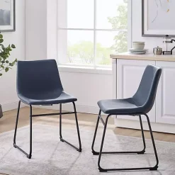 Kirklands Home Dining Chairs|Navy Leather Industrial Dining Chairs, Set of 2 Blue