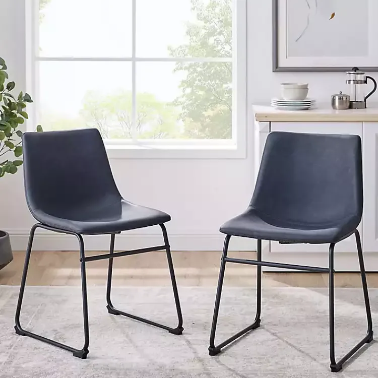 Kirklands Home Dining Chairs|Navy Leather Industrial Dining Chairs, Set of 2 Blue