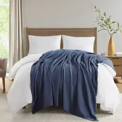 Best Navy Liquid Cotton Full/Queen Blanket Blankets & Throws