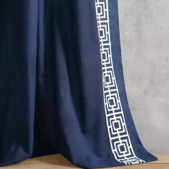 Kirklands Home Curtains & Drapes|Navy Modern Square Border Curtain Panel, 84 in. Blue