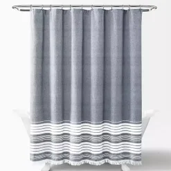 Kirklands Home Shower Curtains|Navy Nantucket Tassel Fringe Shower Curtain Blue