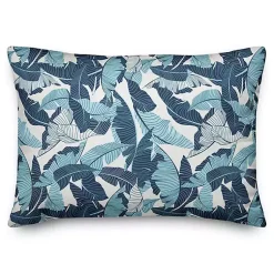 Kirklands Home Outdoor Cushions & Pillows|Navy Palm Outdoor Accent Pillow Blue