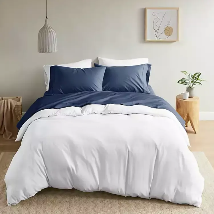 Kirklands Home Bed Sheets|Navy Peached Percale 4-pc. King Sheet Set Blue