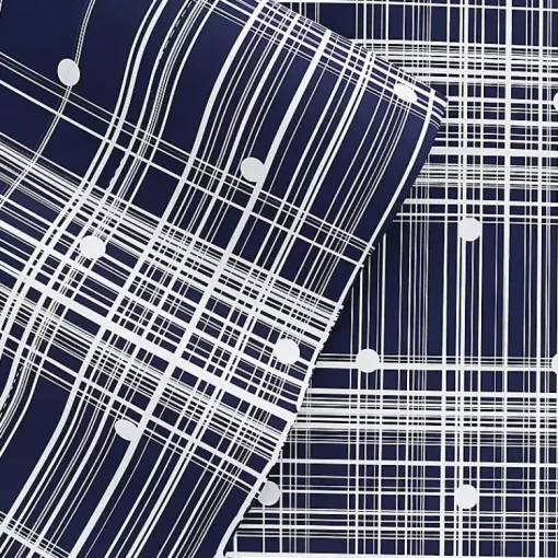 Kirklands Home Bed Sheets|Navy Plaid Polka Dot 3-pc. Twin Sheet Set Blue