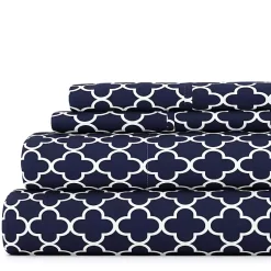 Kirklands Home Bed Sheets|Navy Quatrefoil 4-pc. California King Sheet Set Blue