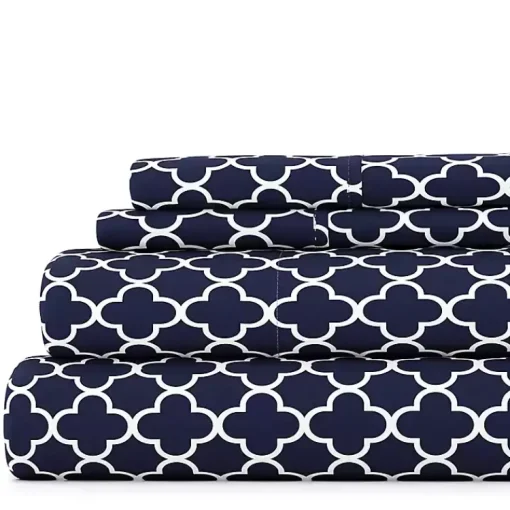 Kirklands Home Bed Sheets|Navy Quatrefoil 4-pc. Full Sheet Set Blue