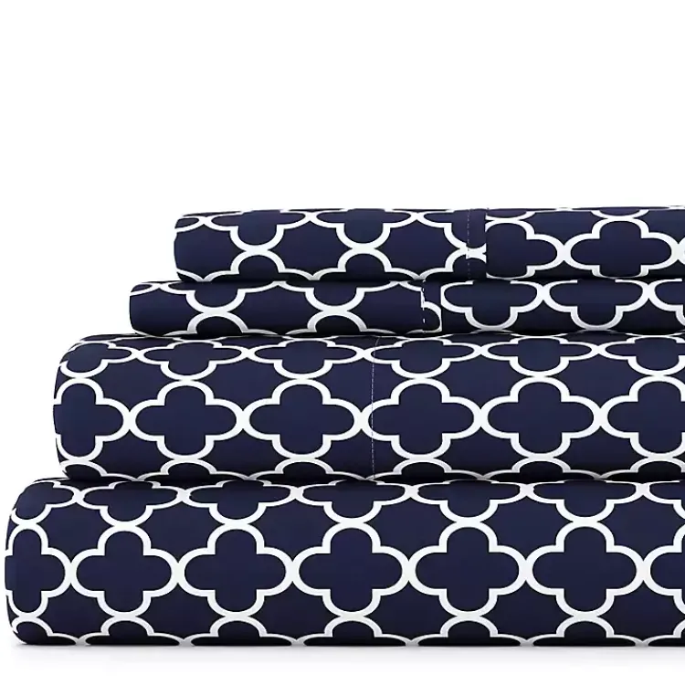 Kirklands Home Bed Sheets|Navy Quatrefoil 4-pc. Full Sheet Set Blue