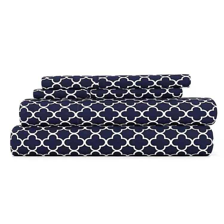 Kirklands Home Bed Sheets|Navy Quatrefoil 4-pc. King Sheet Set Blue