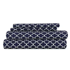 Kirklands Home Bed Sheets|Navy Quatrefoil 3-pc. Twin Sheet Set Blue