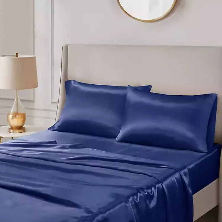 Kirklands Home Bed Sheets|Navy Satin Standard 2-pc. Pillow Case Set Blue