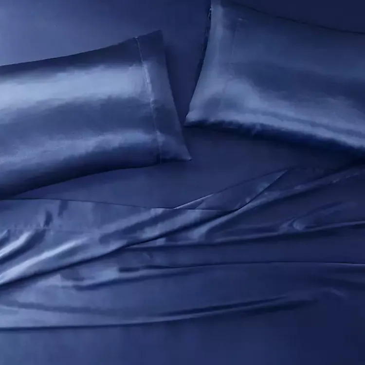 Kirklands Home Bed Sheets|Navy Satin Standard 2-pc. Pillow Case Set Blue