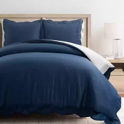Kirklands Home Duvets|Navy Scallop Edge 3-pc. Full/Queen Duvet Cover Set