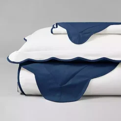 Kirklands Home Duvets|Navy Scallop Edge 3-pc. Full/Queen Duvet Cover Set