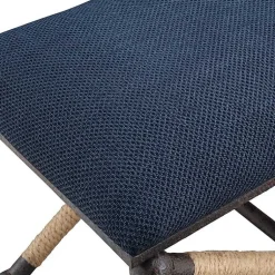 Kirklands Home Benches & Ottomans|Navy Seat and Black Metal Ottoman Blue