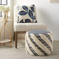 New Navy Shag Tufted Diagonal Twist Pouf Poufs & Floor Cushions