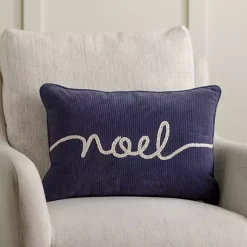 Navy Stitched Noel Lumbar Pillow Pillows