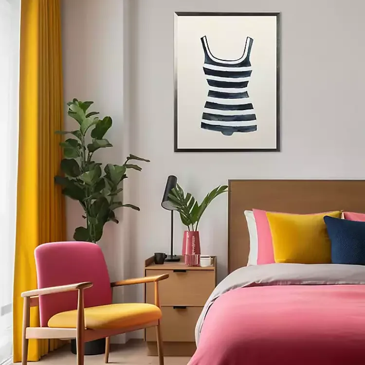 Kirklands Home Framed Art|Navy Striped Bathing Suit Framed Art Print