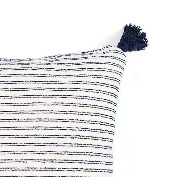 Navy Thin Woven Stripe Tassel Pillow Pillows