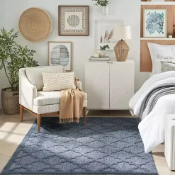 Kirklands Home Outdoor Rugs|Navy Trellis Indoor/Outdoor Area Rug, 5x7 Blue