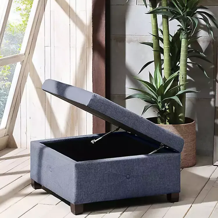 Kirklands Home Benches & Ottomans|Navy Tufted Square Storage Ottoman Blue