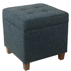 Kirklands Home Benches & Ottomans|Navy Tufted Upholstered Storage Ottoman Blue