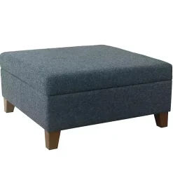 Kirklands Home Benches & Ottomans|Navy Upholstered Square Storage Ottoman Blue