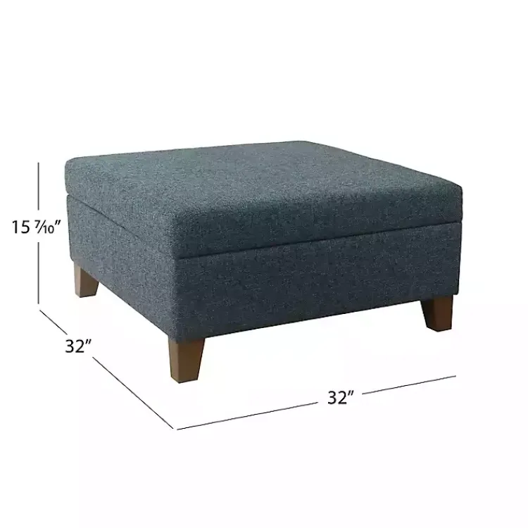 Kirklands Home Benches & Ottomans|Navy Upholstered Square Storage Ottoman Blue