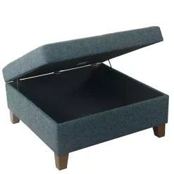 Kirklands Home Benches & Ottomans|Navy Upholstered Square Storage Ottoman Blue
