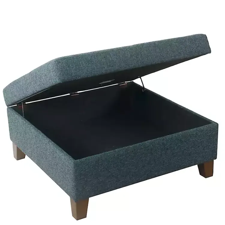 Kirklands Home Benches & Ottomans|Navy Upholstered Square Storage Ottoman Blue