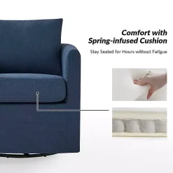 Kirklands Home Accent Chairs|Navy Upholstered Vasser Slipcover Swivel Chair Blue