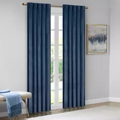 Kirklands Home Curtains & Drapes|Navy Velvet Greta Curtain Panel Set, 95 in. Blue