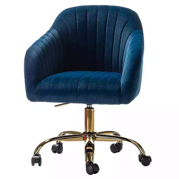 Kirklands Home Office Furniture|Navy Velvet Swivel Jacyln Office Chair Blue
