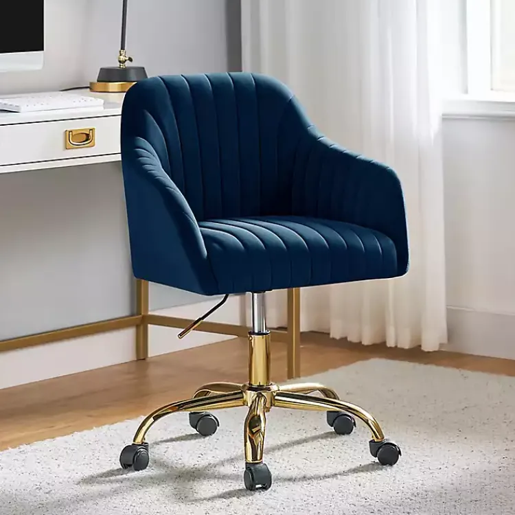 Kirklands Home Office Furniture|Navy Velvet Swivel Jacyln Office Chair Blue