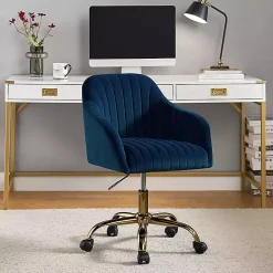 Kirklands Home Office Furniture|Navy Velvet Swivel Jacyln Office Chair Blue