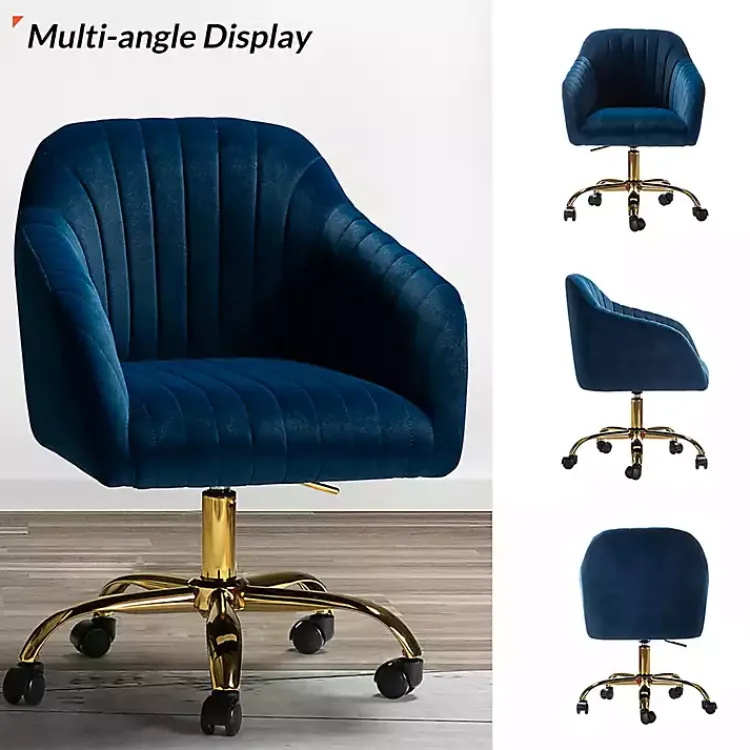 Kirklands Home Office Furniture|Navy Velvet Swivel Jacyln Office Chair Blue