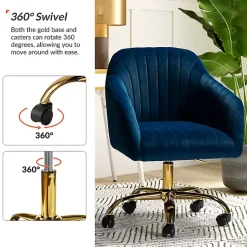 Kirklands Home Office Furniture|Navy Velvet Swivel Jacyln Office Chair Blue