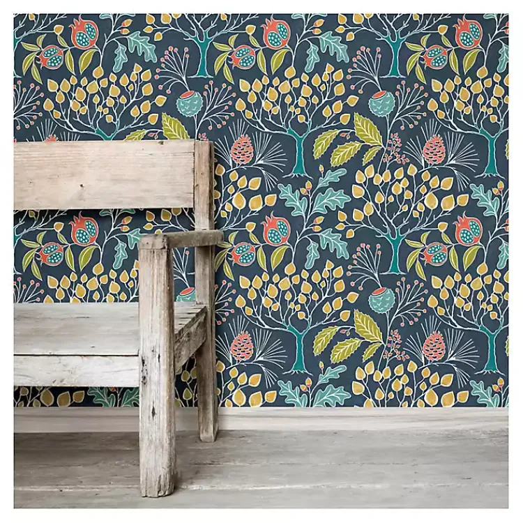 Kirklands Home Wall Murals & Wallpaper|Navy Vintage Flora Peel & Stick Wallpaper