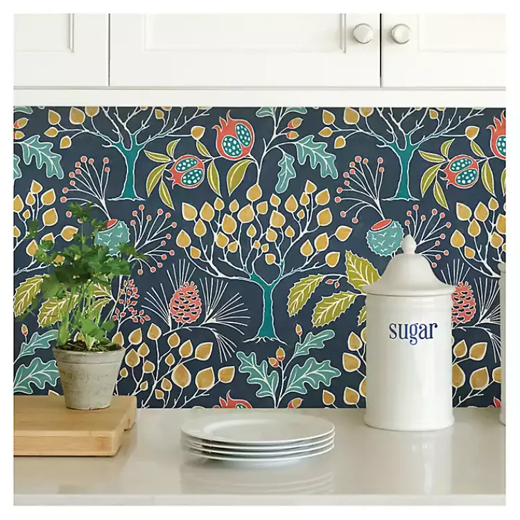 Kirklands Home Wall Murals & Wallpaper|Navy Vintage Flora Peel & Stick Wallpaper