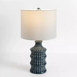 Kirklands Home Table Lamps|Navy Wave Glazed Table Lamp White