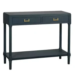 Kirklands Home Console Tables|Navy Wood 2-Drawer Layla Console Table Blue