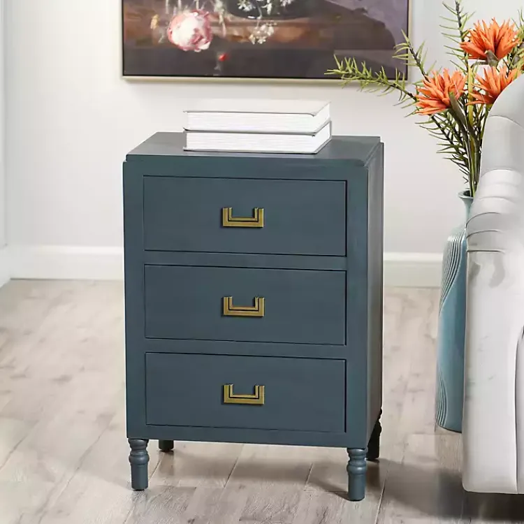 Kirklands Home Nightstands|Navy Wood 3-Drawer Layla Nightstand Blue