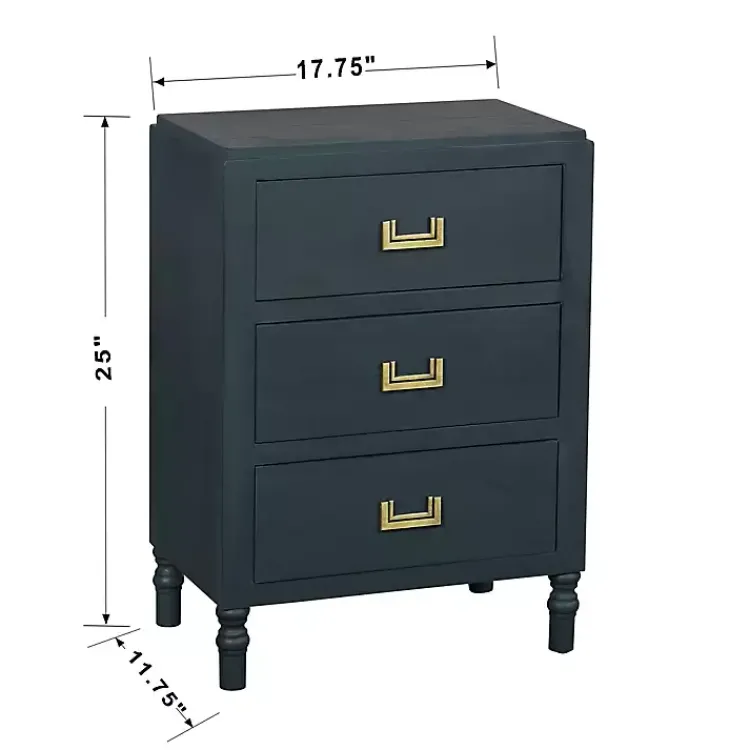 Kirklands Home Nightstands|Navy Wood 3-Drawer Layla Nightstand Blue
