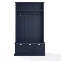 Kirklands Home Entryway Furniture|Navy Wood Storage Bench Hall Tree Blue
