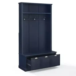 Kirklands Home Entryway Furniture|Navy Wood Storage Bench Hall Tree Blue