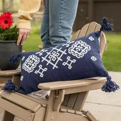 Clearance Navy Woven Geo Diamond Indoor/Outdoor Pillow Pillows