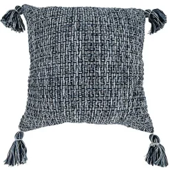 Online Navy Woven Texture Tassels Throw Pillow Pillows