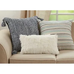 Online Navy Woven Texture Tassels Throw Pillow Pillows