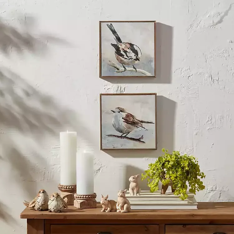 Kirklands Home Canvas Art|Neutral Birds Framed Canvas Art Prints, Set of 2