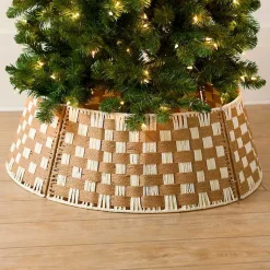 New Neutral Checkered Christmas Tree Collar, 28 in. Christmas Tree Skirts & Collars