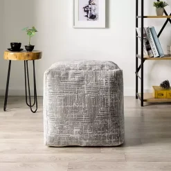 Sale Neutral Distressed Geo Ultra-Soft Pouf Poufs & Floor Cushions